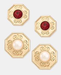 Charter Club Glass and Faux Pearl Stud Earrings, Set of Two, Macy's Exclusive