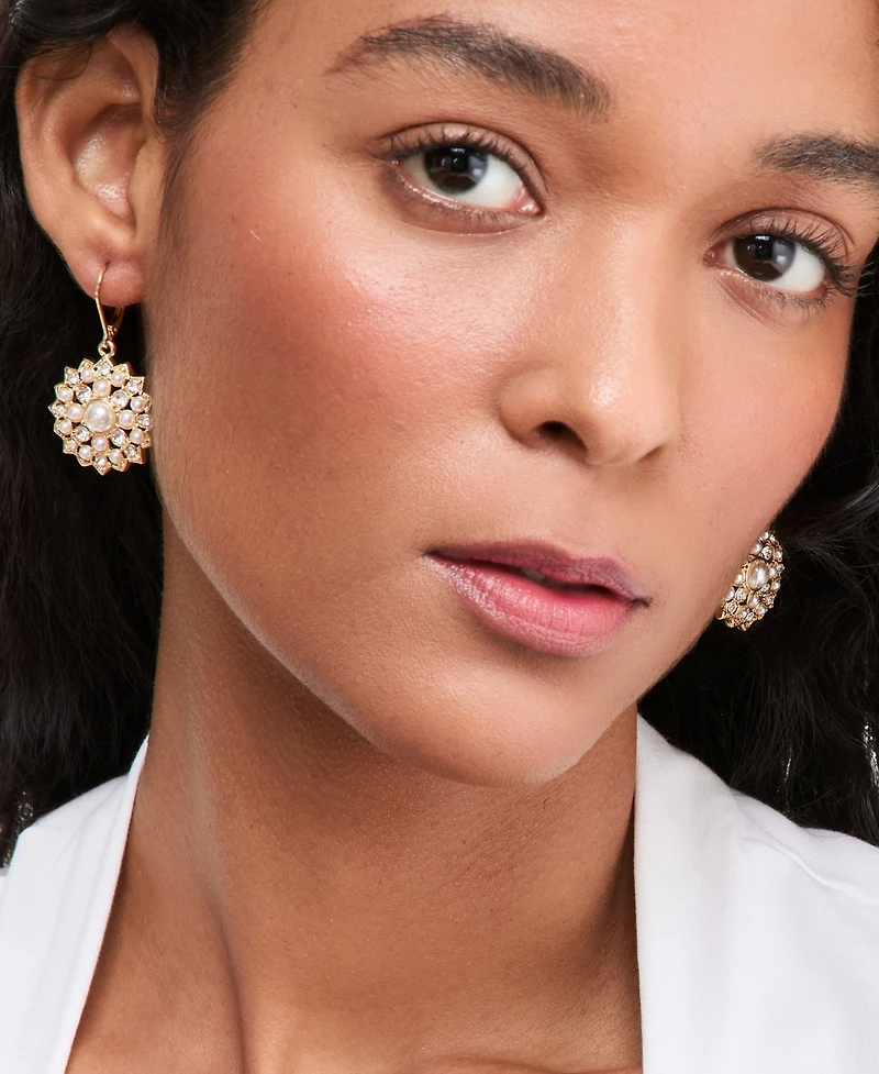 Charter Club Faux Pearl and Glass Leverback Drop Earrings, Macy's Exclusive