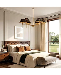 Tribesigns 6-Light Chandelier with Matte Lampshade, 35" Farmhouse Height Adjustable Pendant Light Fixture