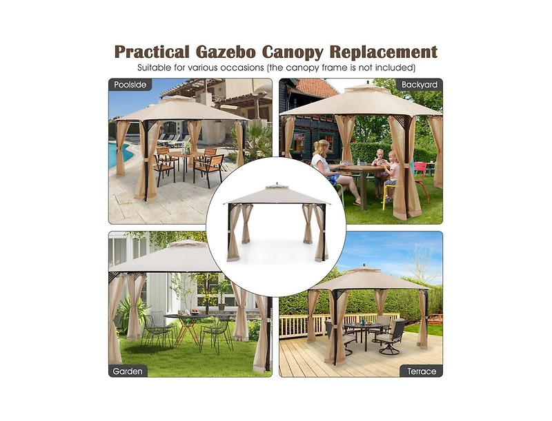 Boyel Living 10 x 12 Feet Gazebo Replacement Top with Air Vent and Drainage Holes-Beige