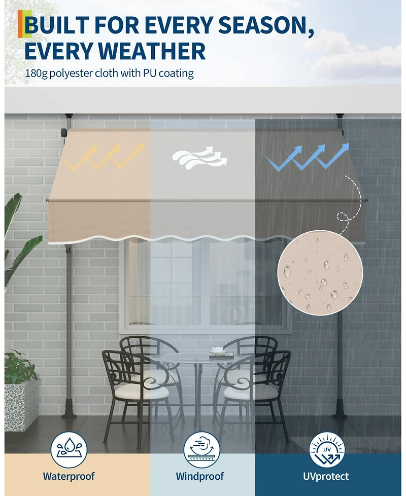 gaomon Outdoor Sunshade Shelter, Manual Patio Retractable Awning