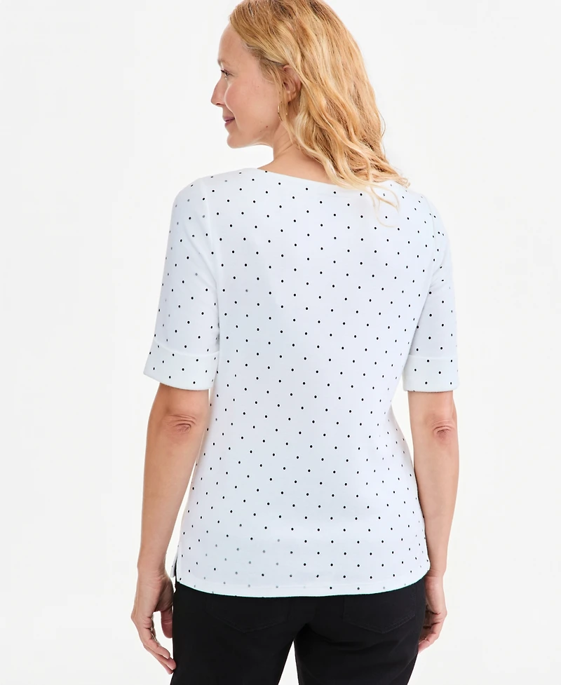 Style & Co Women's Printed Boat-Neck Elbow-Sleeve Top, Macy's Exclusive