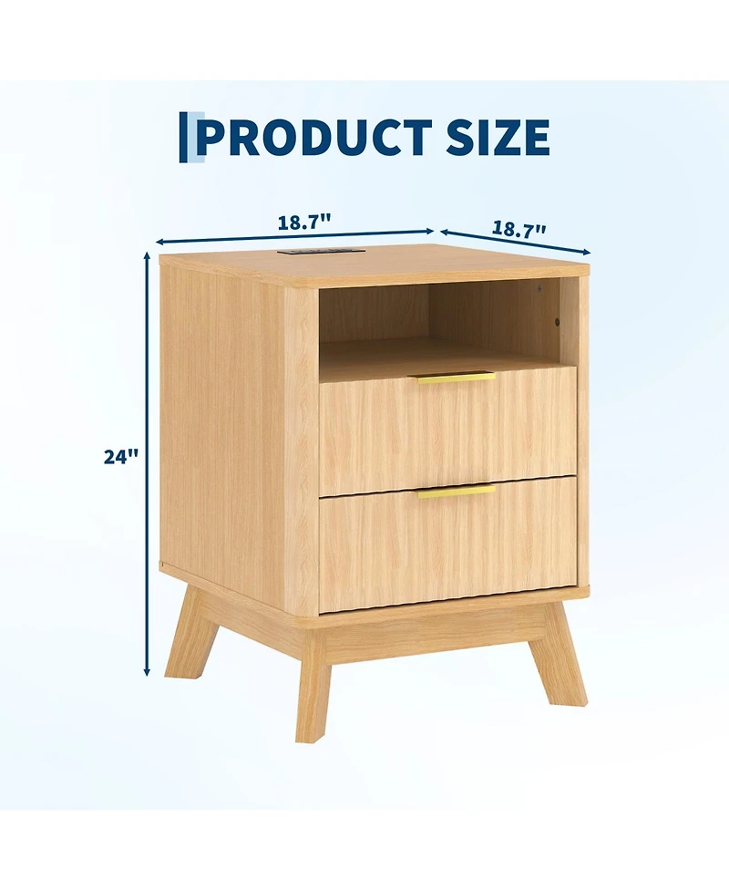 homfan Fluted Nightstand with Charging Station