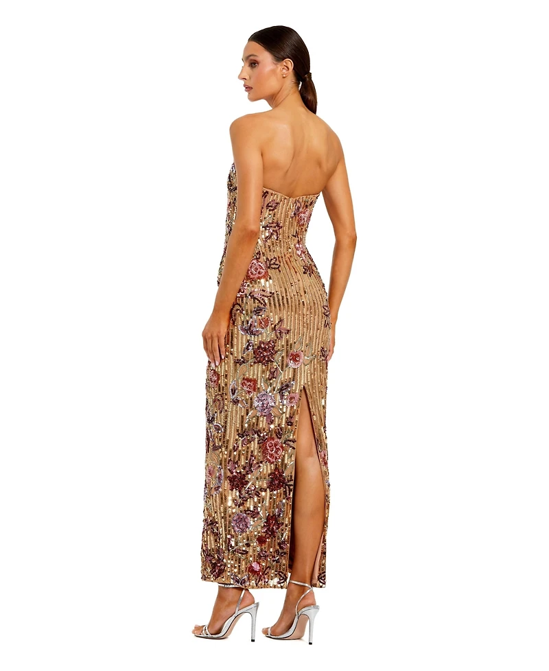 Mac Duggal Petite Floral Embellished Strapless Column Dress