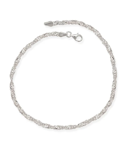 Curata Jewelry 925 Sterling 10 Inch 4mm Sparkle-Cut Wide Singapore Chain Ankle Bracelet Anklet