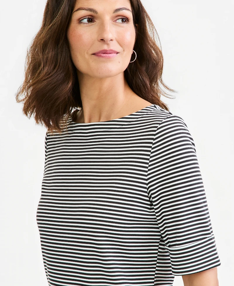 Style & Co Petite Elbow Sleeve Boat Neck Top, Macy's Exclusive