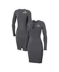 Wear by Erin Andrews Women's Charcoal Miami Dolphins Lace Up Long Sleeve Dress