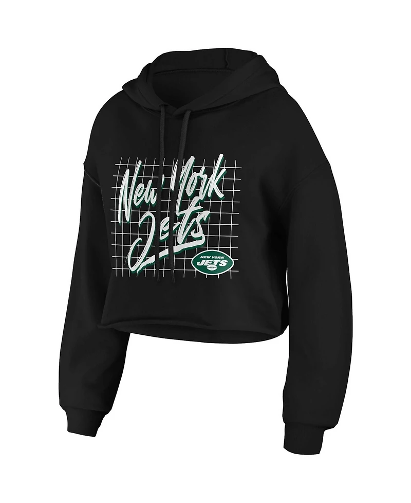 Wear by Erin Andrews Women's Black New York Jets Domestic Cropped Pullover Hoodie
