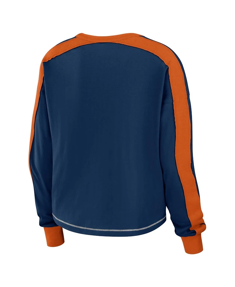 Wear by Erin Andrews Women's Navy/Orange Chicago Bears Color Block Modest Crop Long Sleeve T-Shirt