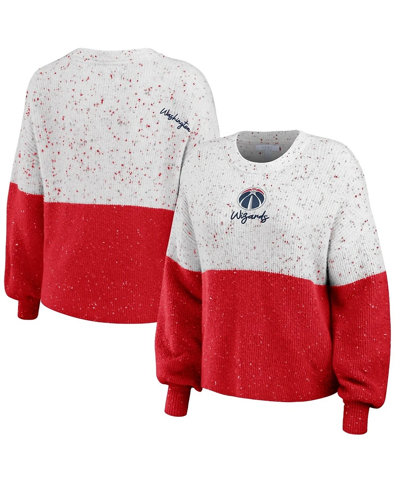 Wear by Erin Andrews Women's White/Red Washington Wizards Color-Block Pullover Sweater