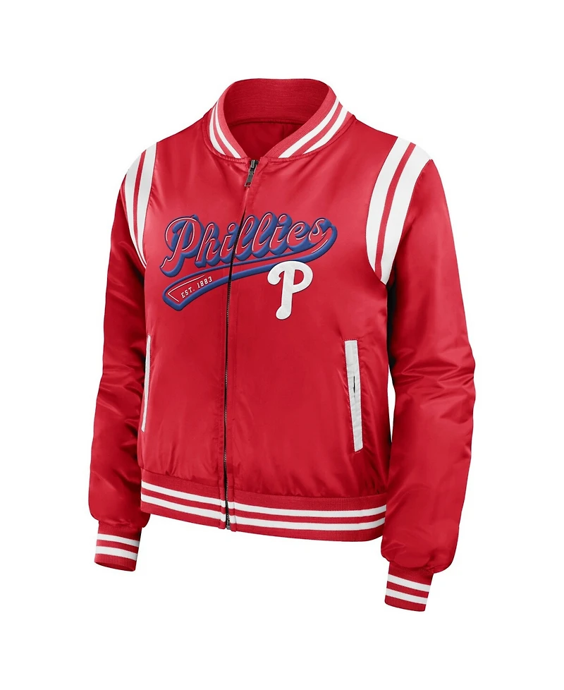 Wear by Erin Andrews Women's Red Philadelphia Phillies Football Bomber Jacket