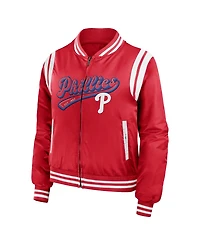 Wear by Erin Andrews Women's Red Philadelphia Phillies Football Bomber Jacket