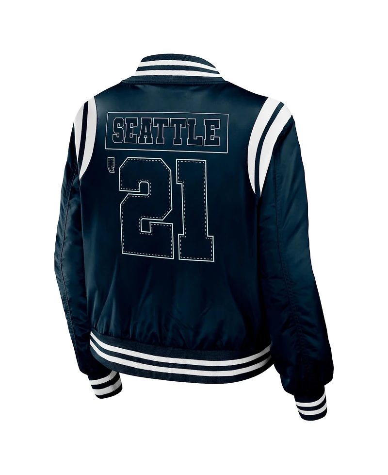 Wear by Erin Andrews Women's Deep Sea Blue Seattle Kraken Baller Full-Zip Bomber Jacket