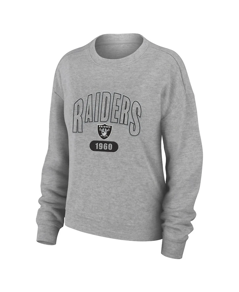 Wear by Erin Andrews Women's 2-Piece Heather Gray Las Vegas Raiders Plus Knitted Tri-Blend Long Sleeve T-Shirt & Pants Lounge Set