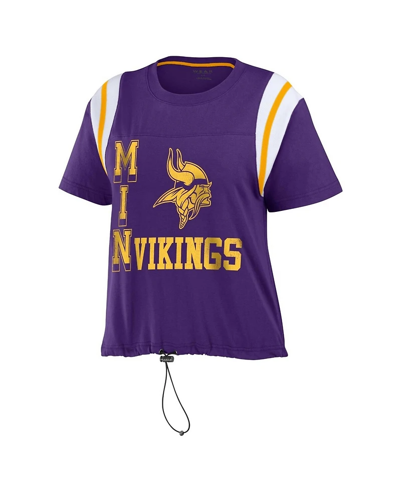 Wear by Erin Andrews Women's Purple Minnesota Vikings Cinched Color block T-Shirt