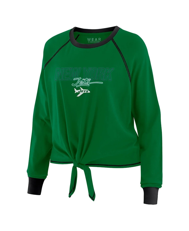Wear by Erin Andrews Women's Green New York Jets Tie-Front Long Sleeve T-Shirt