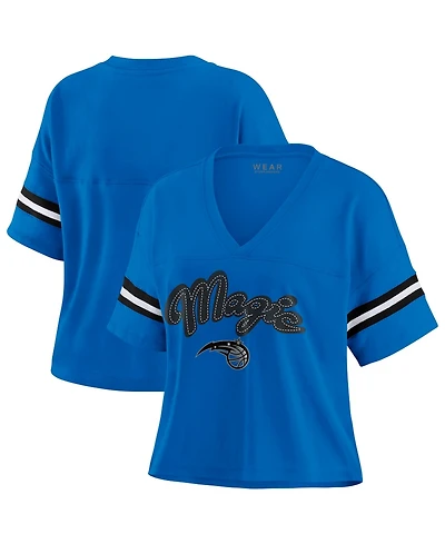 Wear by Erin Andrews Women's Blue Orlando Magic Plus Color Block Boxy V-Neck T-Shirt