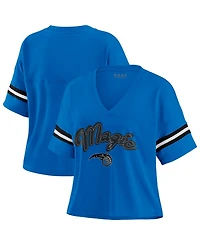 Wear by Erin Andrews Women's Blue Orlando Magic Plus Color Block Boxy V-Neck T-Shirt