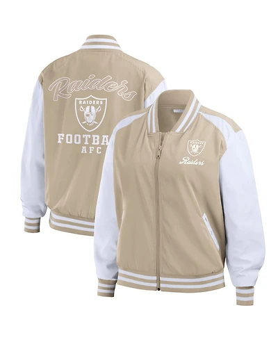 Wear by Erin Andrews Women's Tan Las Vegas Raiders Tonal Full-Zip Bomber Jacket