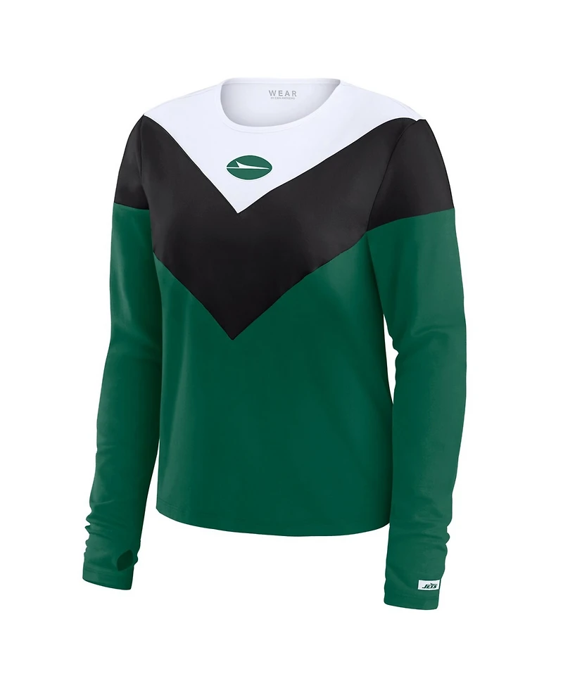 Wear by Erin Andrews Women's Green/Black New York Jets Plus Chevron Tri-Blend Long Sleeve T-Shirt