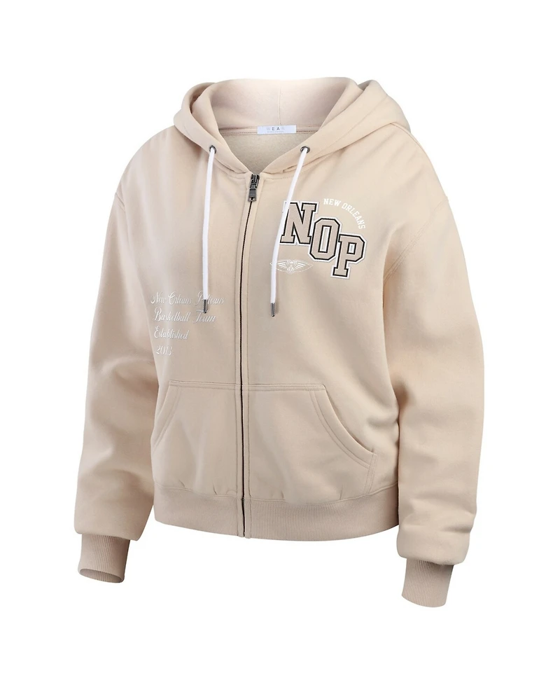 Wear by Erin Andrews Women's Tan New Orleans Pelicans Tonal Felt Patch Full-Zip Hoodie