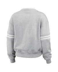 Wear by Erin Andrews Women's Heather Gray Michigan Wolverines Classic Stripe Pullover Sweater