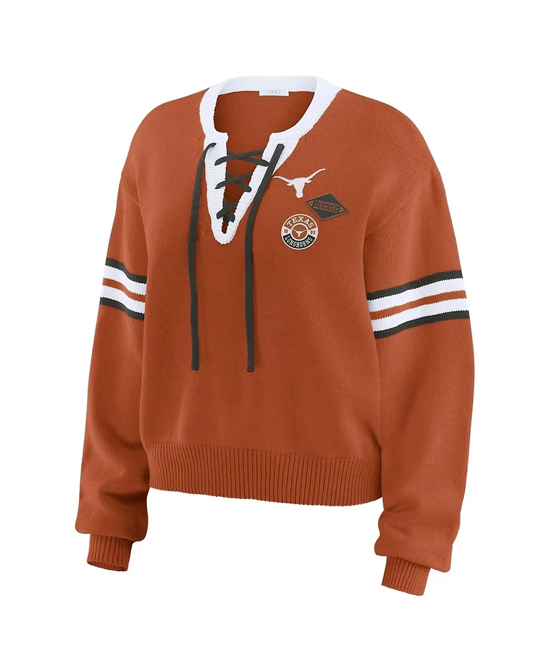 Wear by Erin Andrews Women's Texas Orange Texas Longhorns Lace-Up Pullover Sweater