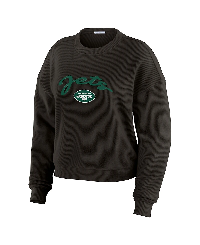 Wear by Erin Andrews Women's 2-Piece Cream New York Jets Knitted Tri-Blend Long Sleeve T-Shirt & Pants Lounge Set