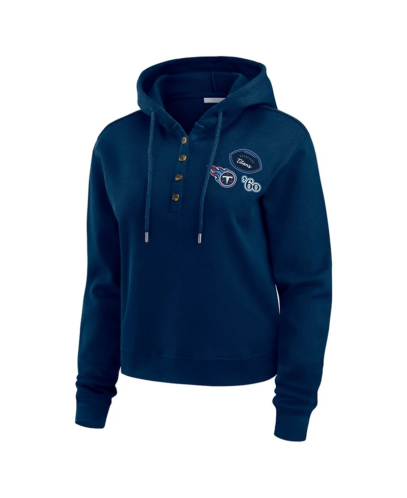 Wear by Erin Andrews Women's Navy Tennessee Titans Waffle Pullover Hoodie