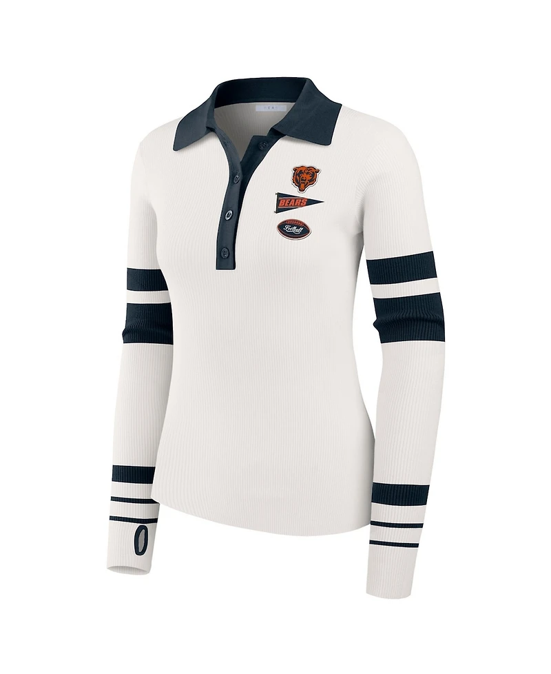 Wear by Erin Andrews Women's White Chicago Bears Ribbed Henley Polo Sweater