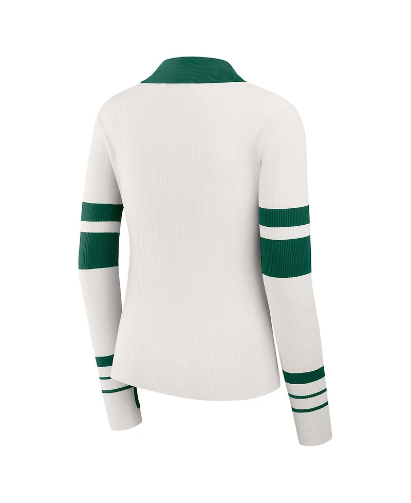 Wear by Erin Andrews Women's White New York Jets Ribbed Henley Polo Sweater