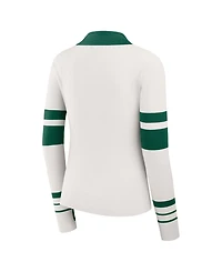 Wear by Erin Andrews Women's White New York Jets Ribbed Henley Polo Sweater