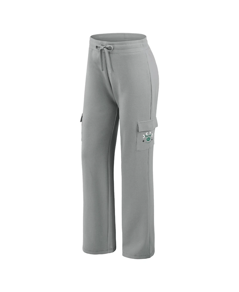 Wear by Erin Andrews Women's 2-Piece Gray New York Jets Waffle-Knit Long Sleeve Hooded Shirt & Pants Lounge Set