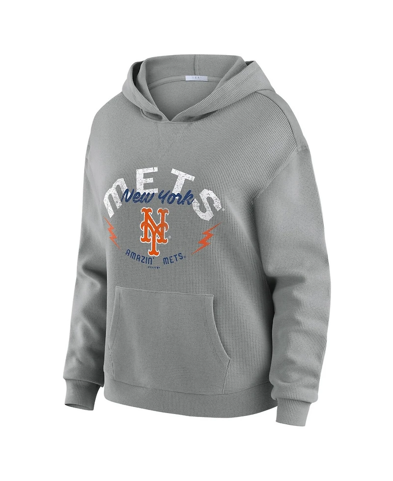 Wear by Erin Andrews Women's 2-Piece Gray New York Mets Waffle-Knit Long-Sleeve Hoodie & Lounge Pant Set