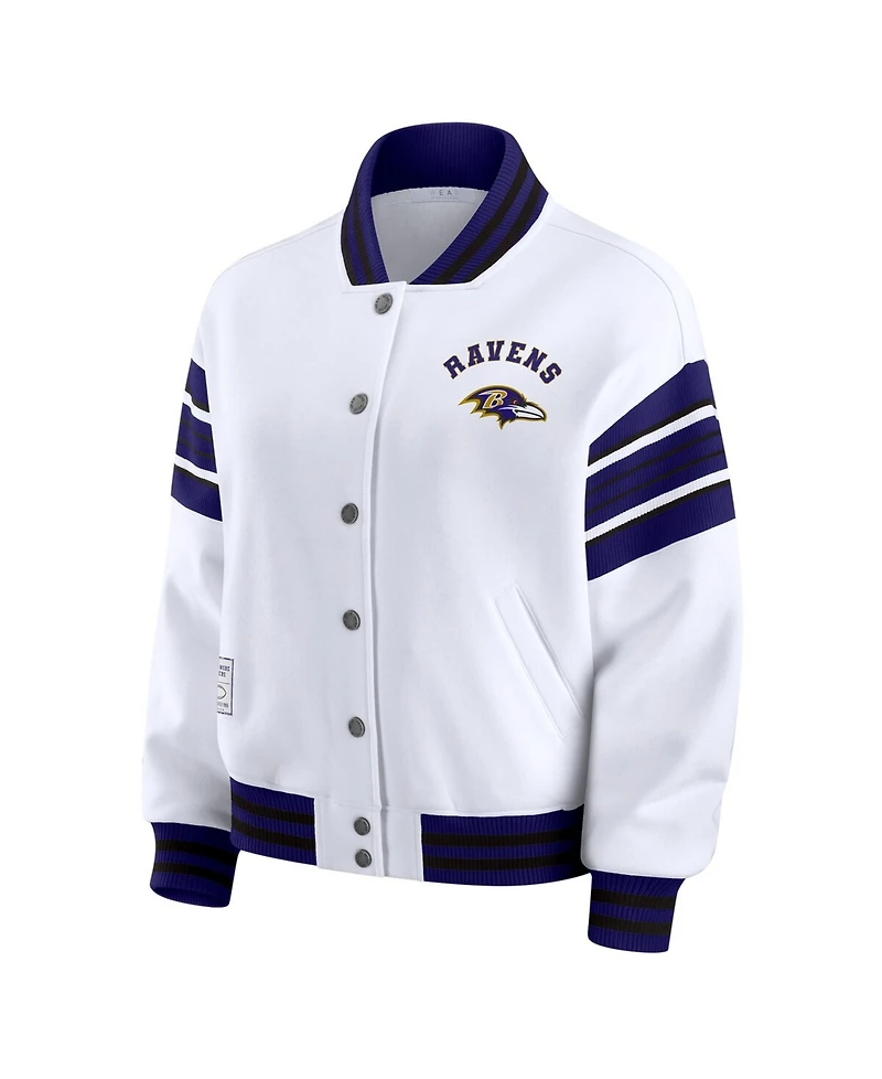 Wear by Erin Andrews Women's White Baltimore Ravens Plus Full-Snap Fleece Sweatshirt Jacket