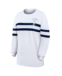 Wear by Erin Andrews Women's White Houston Astros Oversized Long Sleeve Striped T-Shirt