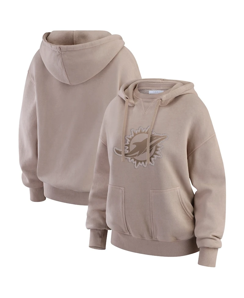 Wear by Erin Andrews Women's Tan Miami Dolphins Washed Pullover Crewdie