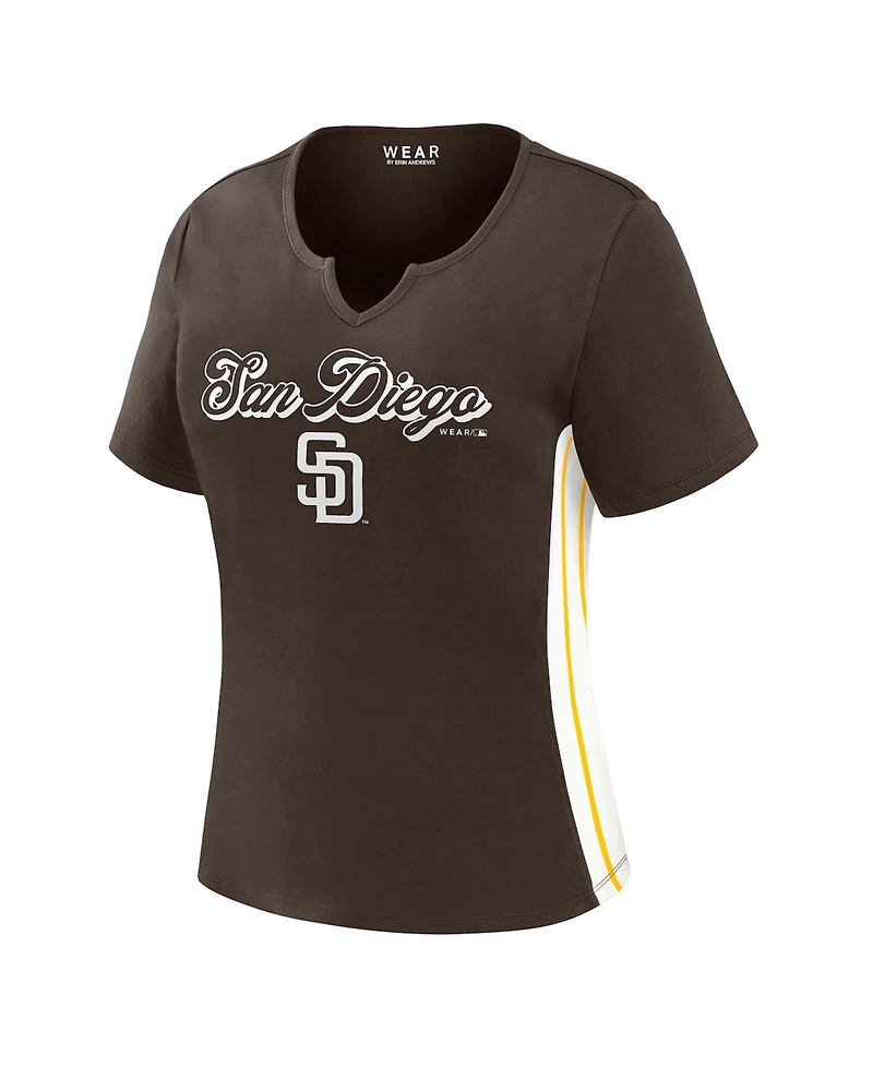 Wear by Erin Andrews Women's Brown San Diego Padres Notch Neck Cropped T-Shirt
