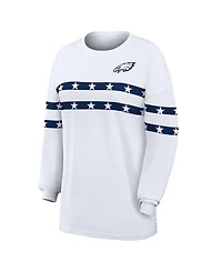 Wear by Erin Andrews Women's White Philadelphia Eagles Americana Stripe Long Sleeve T-Shirt