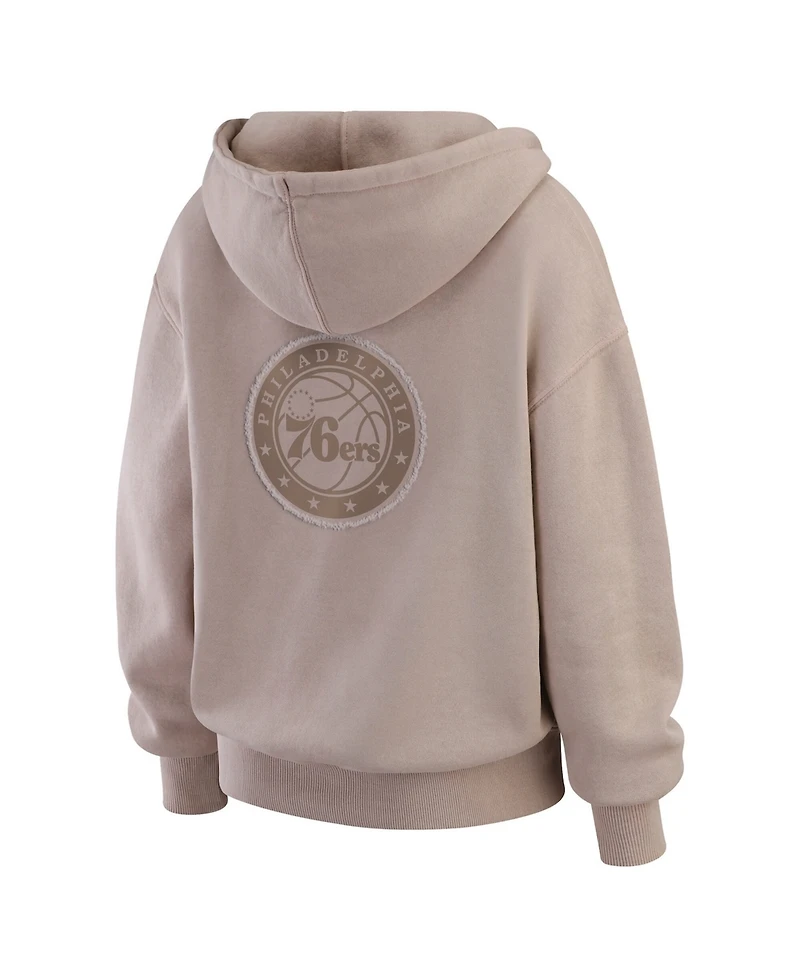 Wear by Erin Andrews Women's Tan Philadelphia 76ers Washed Pullover Crewdie