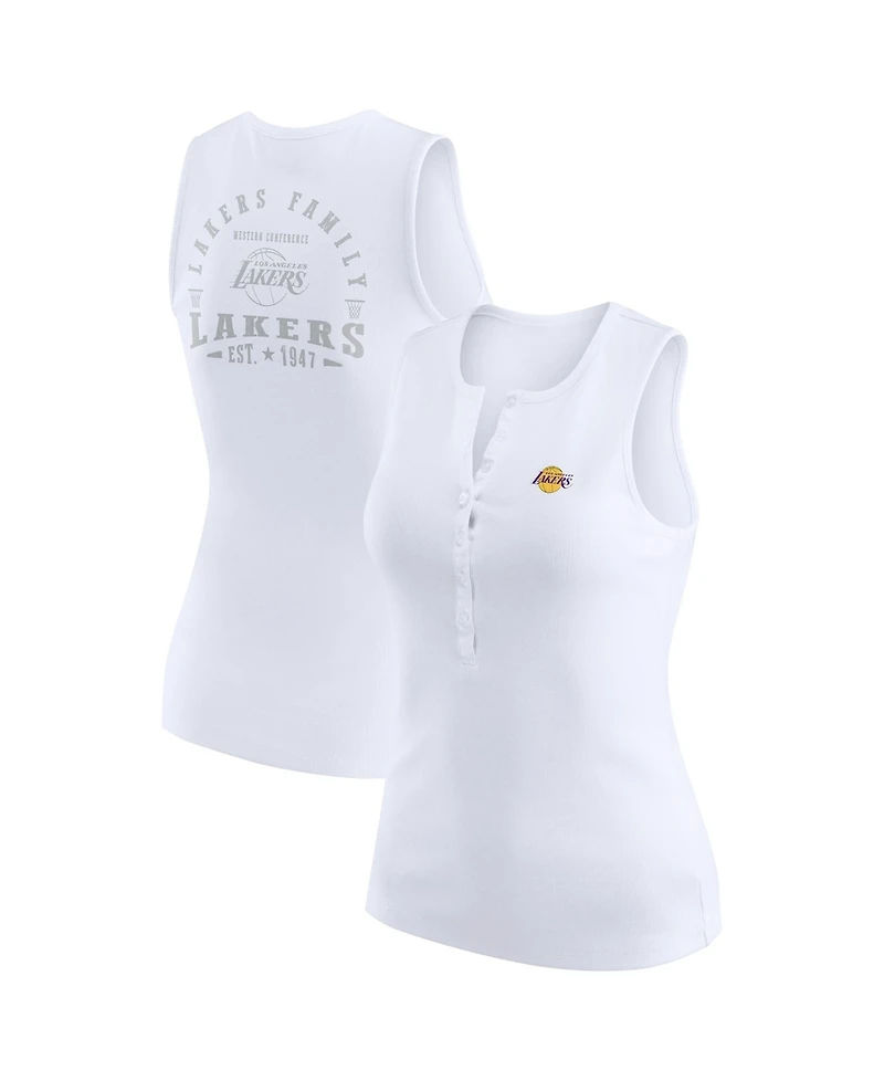 Wear by Erin Andrews Women's White Los Angeles Lakers Rib-Knit Henley Tank Top