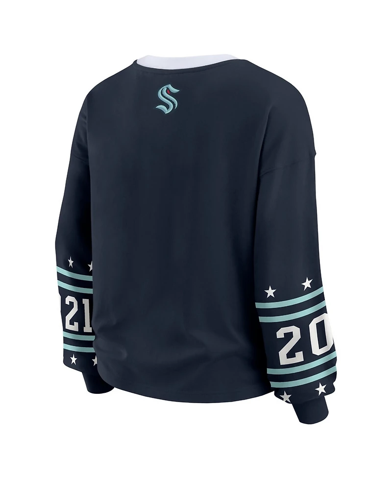 Wear by Erin Andrews Women's Deep Sea Blue Seattle Kraken Long-Sleeve Sport T-Shirt