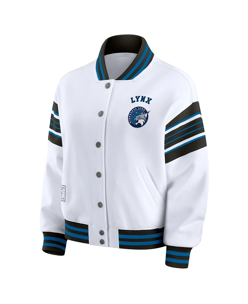 Wear by Erin Andrews Women's White/Black Wnba Full-Snap Fleece Sweatshirt Jacket