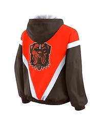 Wear by Erin Andrews Women's Orange/Brown Cleveland Browns Plus Retro Crinkle Full-Zip Hoodie Windbreaker Jacket