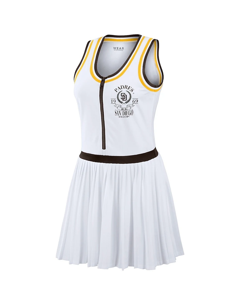 Wear by Erin Andrews Women's White San Diego Padres Zip-Front Pleated Tri-Blend Scoop Neck Tank Dress