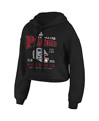 Wear by Erin Andrews Women's Black New England Patriots Super Bowl Lx Cropped Hoodie