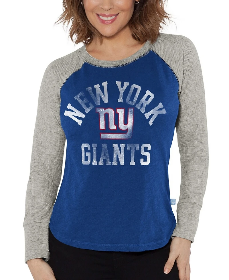 G-iii 4Her by Carl Banks Women's Royal/Heather Gray New York Giants Waffle Knit Raglan Long Sleeve T-Shirt