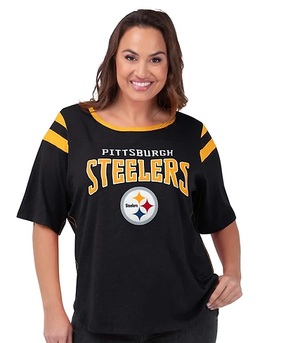 G-iii 4Her by Carl Banks Women's Black Pittsburgh Steelers Plus Size Linebacker T-Shirt