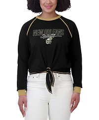 Wear by Erin Andrews Women's Black New Orleans Saints Tie-Front Long Sleeve T-Shirt