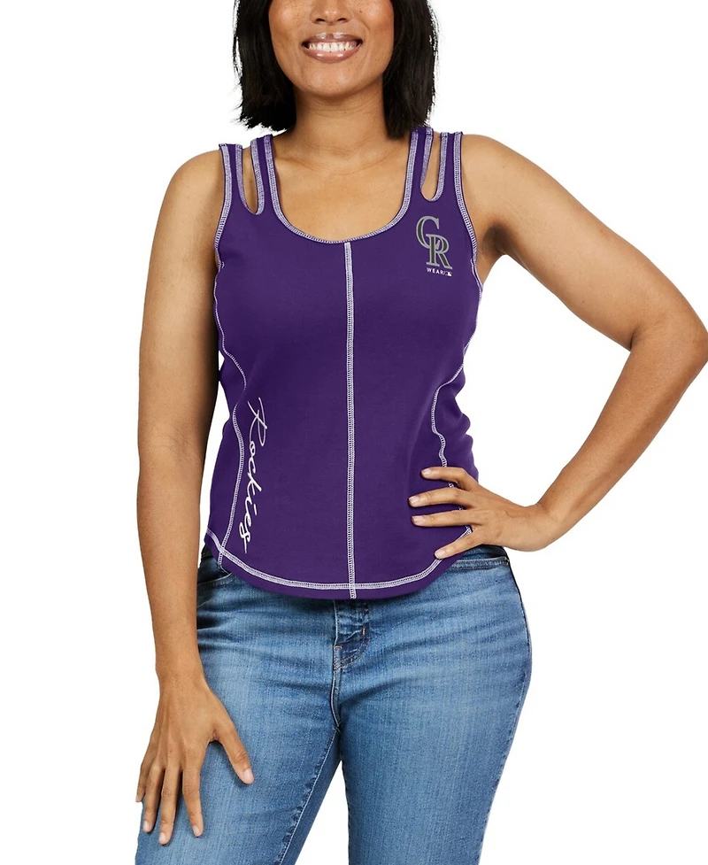 Wear by Erin Andrews Women's Purple Colorado Rockies Contrast Stitch Tank Top